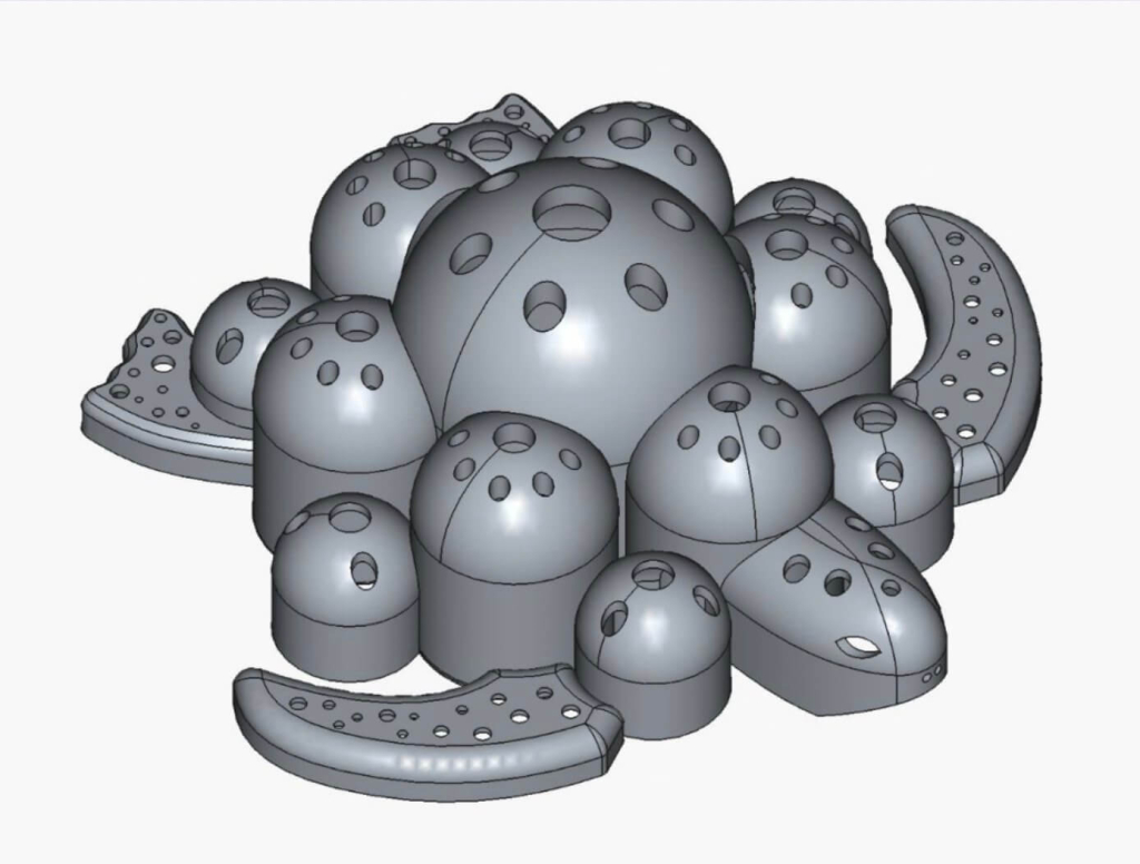 blackturtleconservation.com-artificial-reef-3d-design-turtle-module-reefsystems 3D model of a turtle-shaped artificial reef module used in coral restoration projects at Black Turtle Conservation, Koh Tao.
