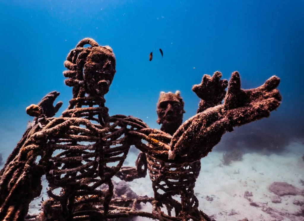 Underwater artificial reef sculpture designed to promote coral settlement and marine biodiversity in Koh Tao, Thailand.